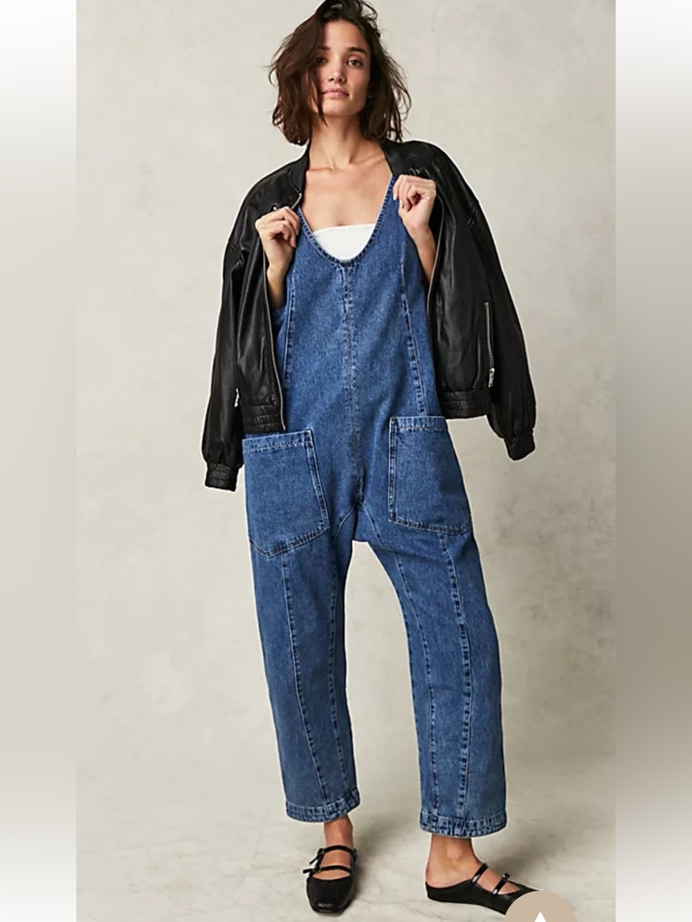 FREE PEOPLE We The Free High Roller Jumpsuit Blue Denim Loose-Fit